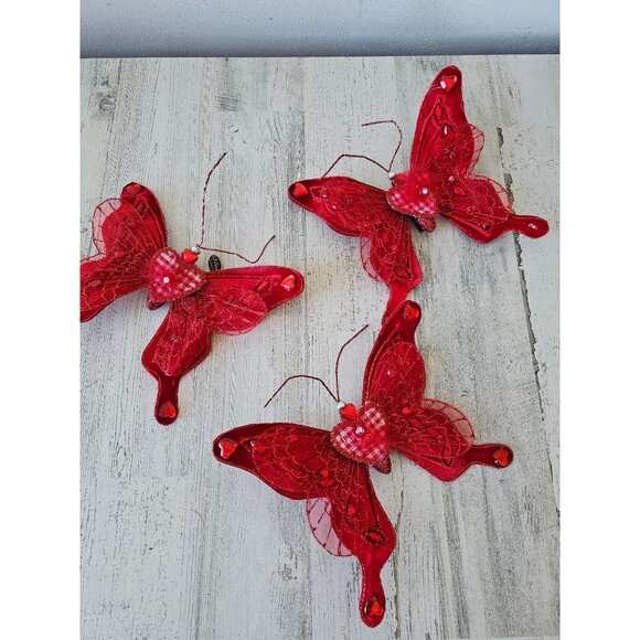 Katherine's collection gingham glitter butterfly clip Valentine red beaded decor - Picture 1 of 11